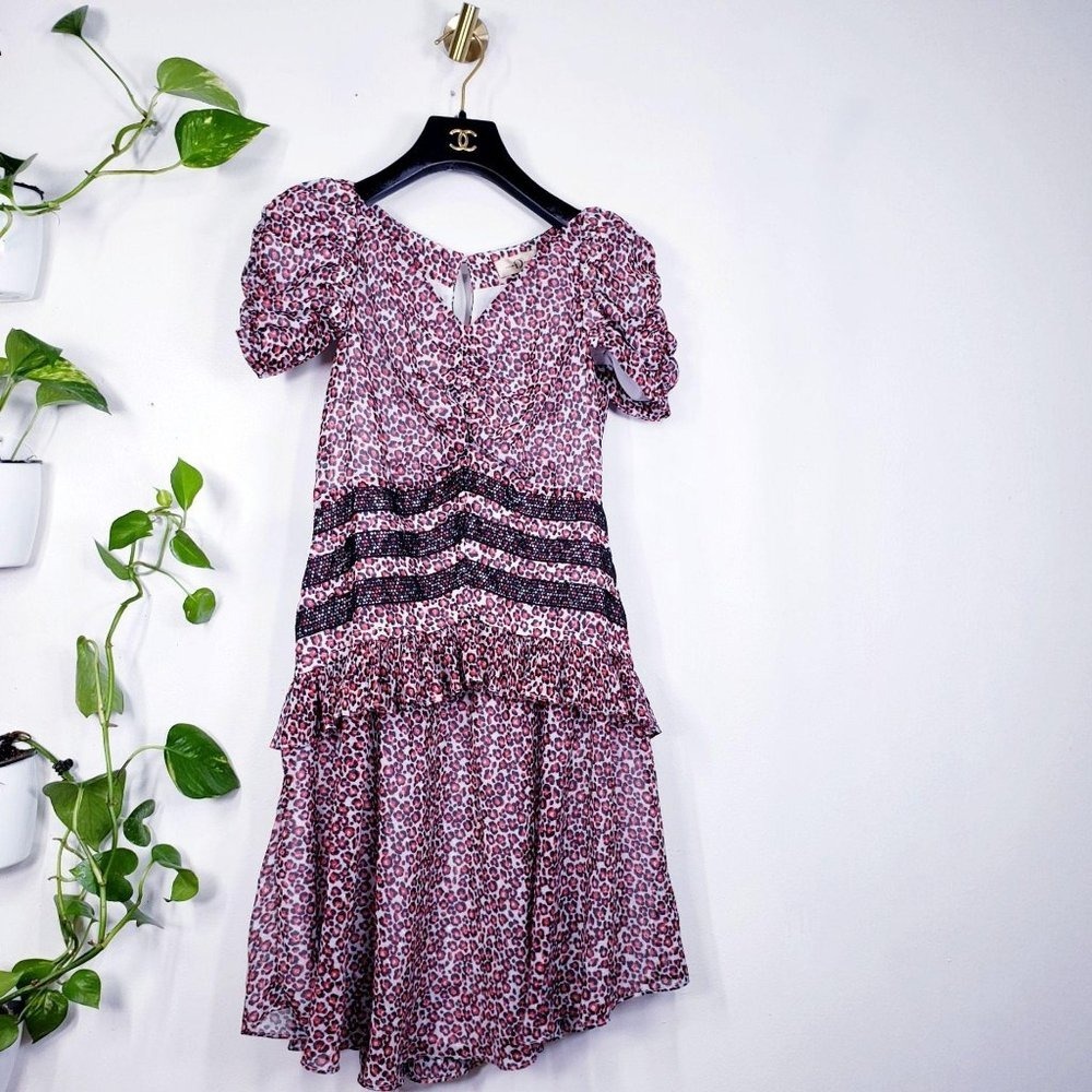 Tiered Shift Dress Womens L Red Black Leopard Ruched Secretary STYLES D STATUS‎